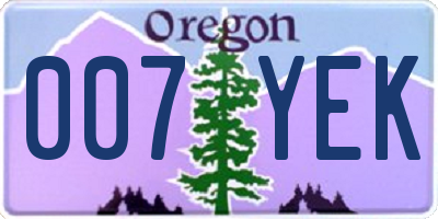 OR license plate 007YEK