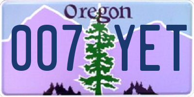 OR license plate 007YET