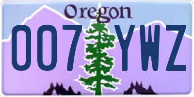 OR license plate 007YWZ