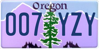 OR license plate 007YZY