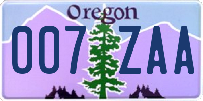 OR license plate 007ZAA