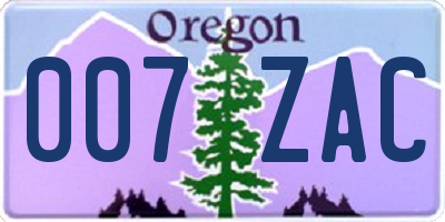 OR license plate 007ZAC