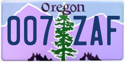 OR license plate 007ZAF