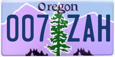 OR license plate 007ZAH
