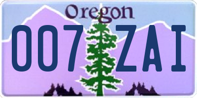 OR license plate 007ZAI