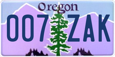 OR license plate 007ZAK