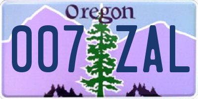 OR license plate 007ZAL