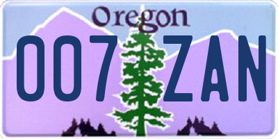 OR license plate 007ZAN
