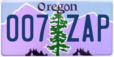 OR license plate 007ZAP