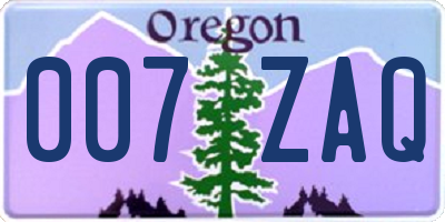 OR license plate 007ZAQ