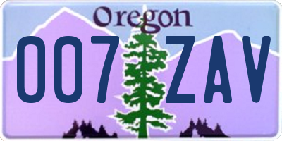 OR license plate 007ZAV