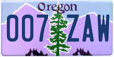 OR license plate 007ZAW