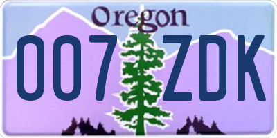 OR license plate 007ZDK