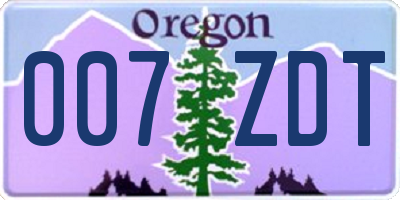 OR license plate 007ZDT