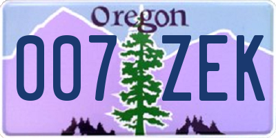 OR license plate 007ZEK