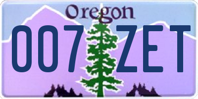 OR license plate 007ZET