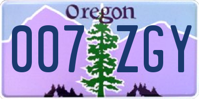 OR license plate 007ZGY