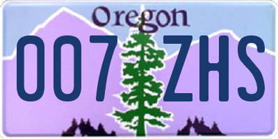 OR license plate 007ZHS