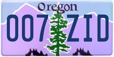 OR license plate 007ZID