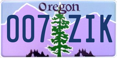 OR license plate 007ZIK