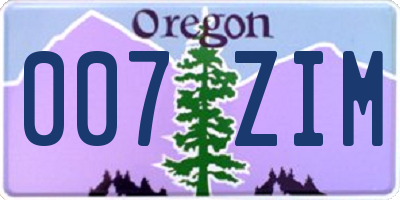 OR license plate 007ZIM