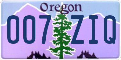 OR license plate 007ZIQ
