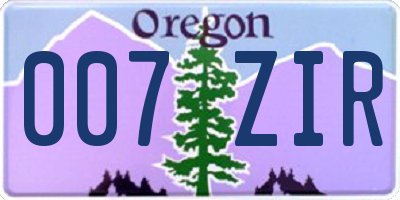 OR license plate 007ZIR