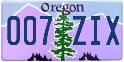 OR license plate 007ZIX