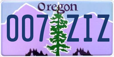 OR license plate 007ZIZ