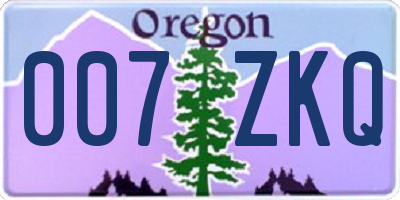 OR license plate 007ZKQ