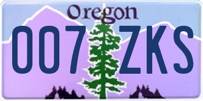 OR license plate 007ZKS