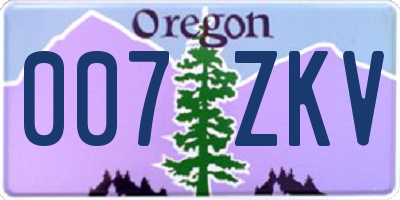 OR license plate 007ZKV