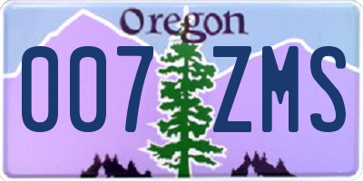 OR license plate 007ZMS