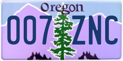 OR license plate 007ZNC
