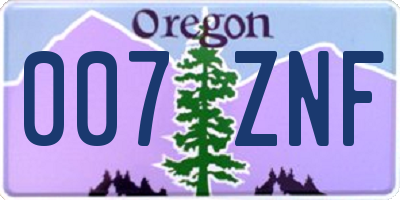 OR license plate 007ZNF