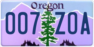 OR license plate 007ZOA