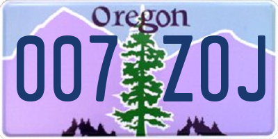 OR license plate 007ZOJ