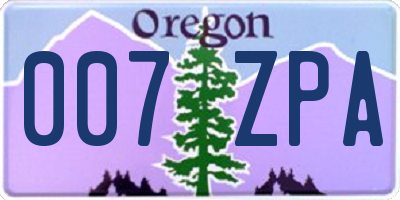 OR license plate 007ZPA