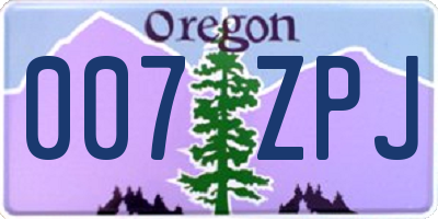 OR license plate 007ZPJ