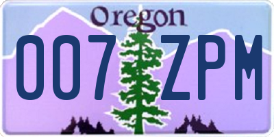 OR license plate 007ZPM