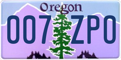OR license plate 007ZPO
