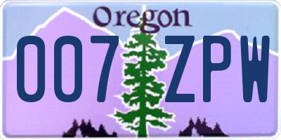 OR license plate 007ZPW