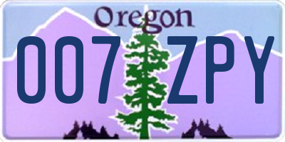 OR license plate 007ZPY