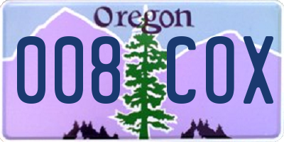OR license plate 008COX
