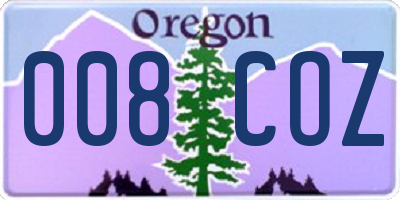 OR license plate 008COZ