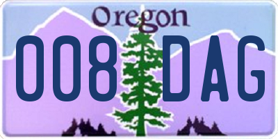OR license plate 008DAG