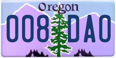 OR license plate 008DAO