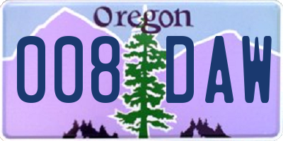 OR license plate 008DAW