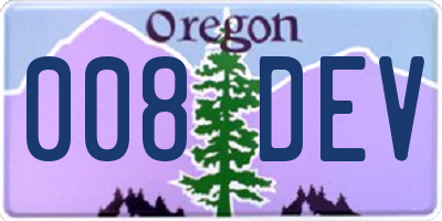 OR license plate 008DEV