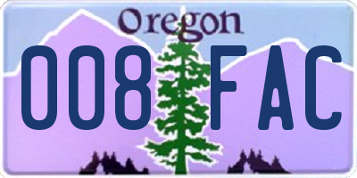 OR license plate 008FAC